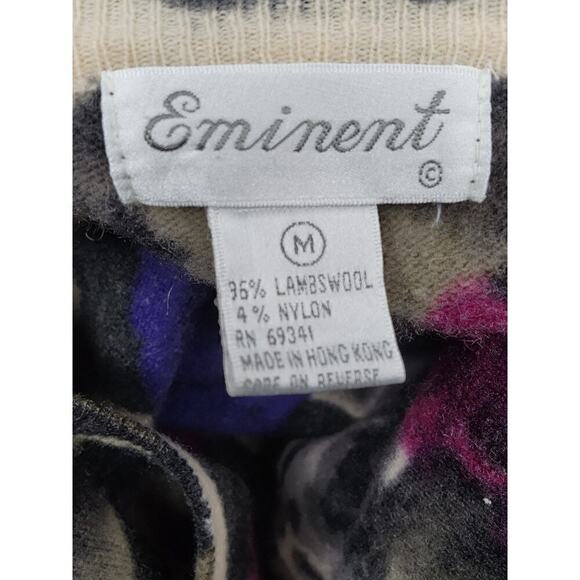 80s Vintage Lambswool Colorful Pink Blue Floral Fuzzy Long Sleeve Sweater Sz M - Picture 8 of 8